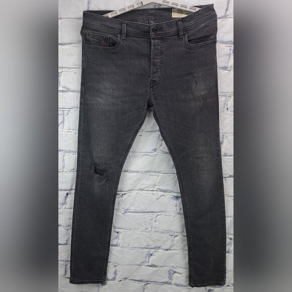 Diesel Men's Jeans Black Distressed Tepphar Slim Carrot Stretch 32 Actual 34x32 - Picture 1 of 15
